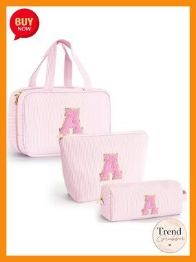 3-Piece Canvas Toiletry Bag Set Travel Cosmetic Bags Zip Pouch Gift for Women